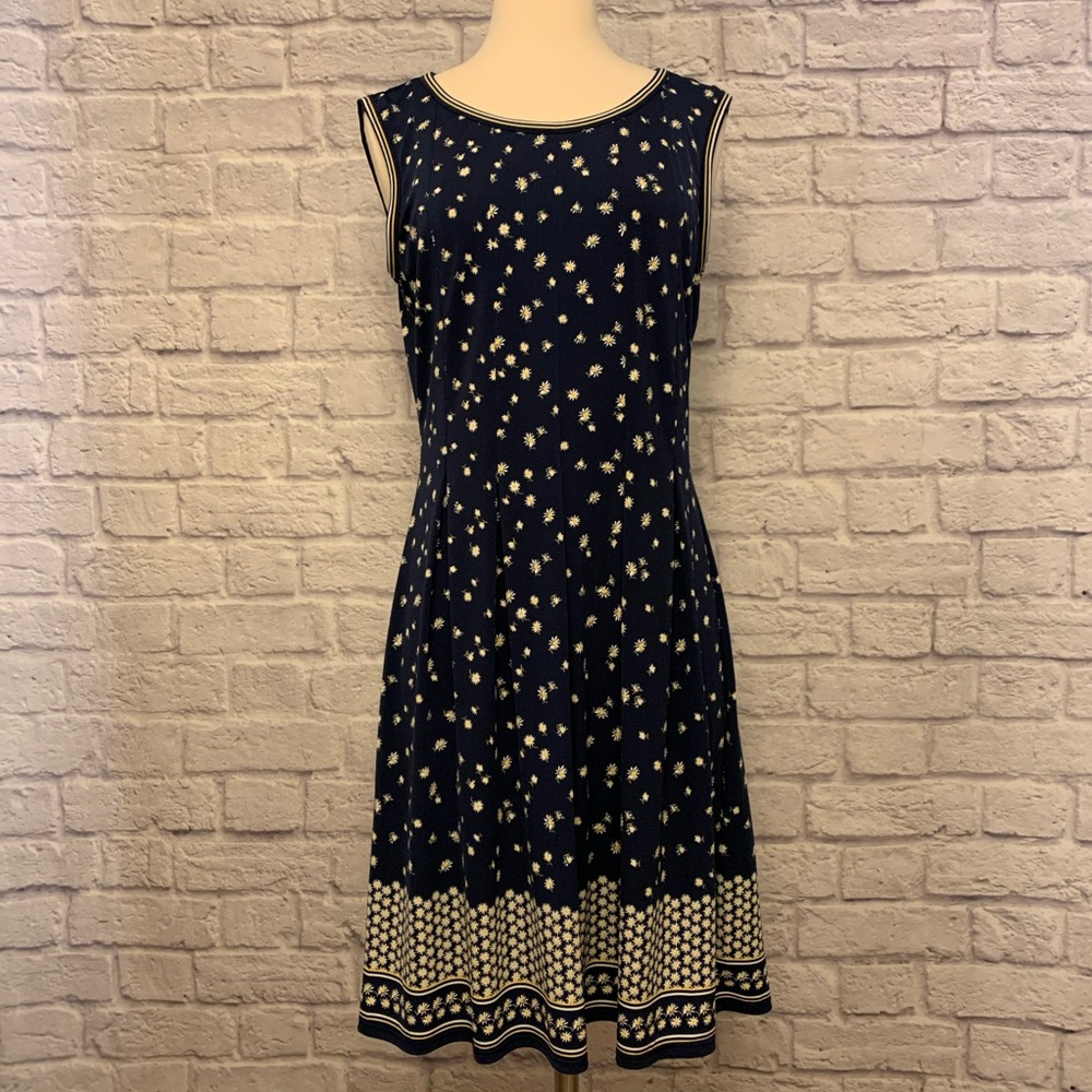 Max Studio Navy Sleeveless Dress w/Daisy Print